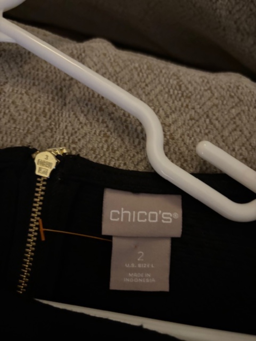 Chico's Black 3/4 Sleeve Top Square Neck Back Zip - L (Chico's 2) - Picture 2 of 3